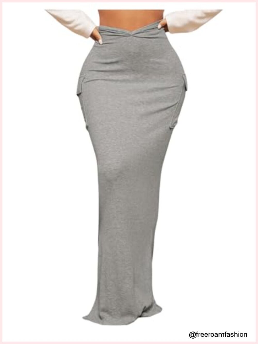 High Waisted Side Split Bodycon Maxi Skirt with Pockets